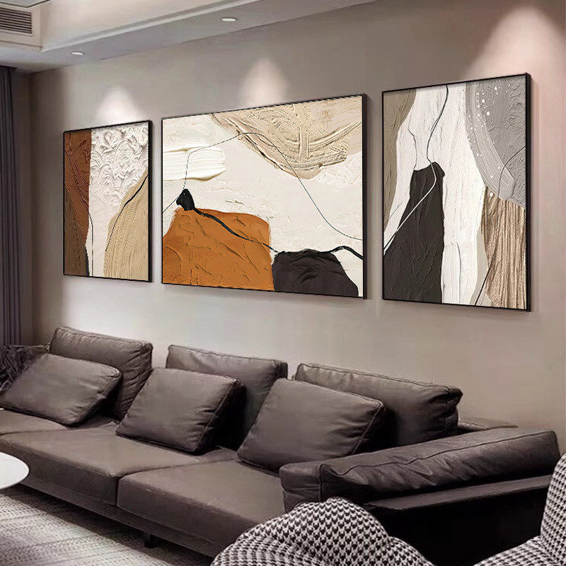 抽象客厅装饰画大气轻奢高级感三联画2026新款壁画沙发背景墙挂画