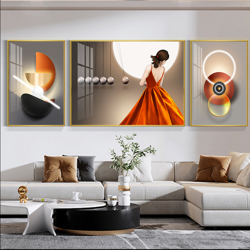 现代简约客厅装饰画沙发背景墙挂画高档大气2026新款轻奢三联画