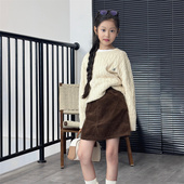 TOUKIDS女童春装 2025新款 半身裙短裙子咖色黑色灯芯绒a字半裙女宝