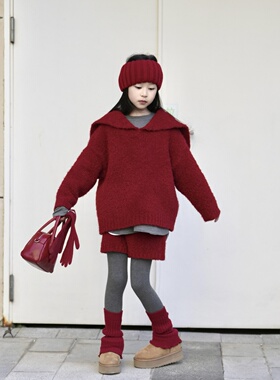 TOUKIDS2025新款儿童酒红绒绒羊毛慵懒套装年服宽松新年拜年小众