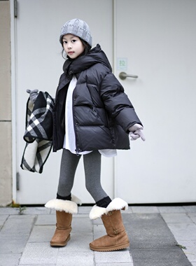 TOUKIDS2025新款黑色90白鸭绒三防加厚保暖连帽羽绒服韩版防风