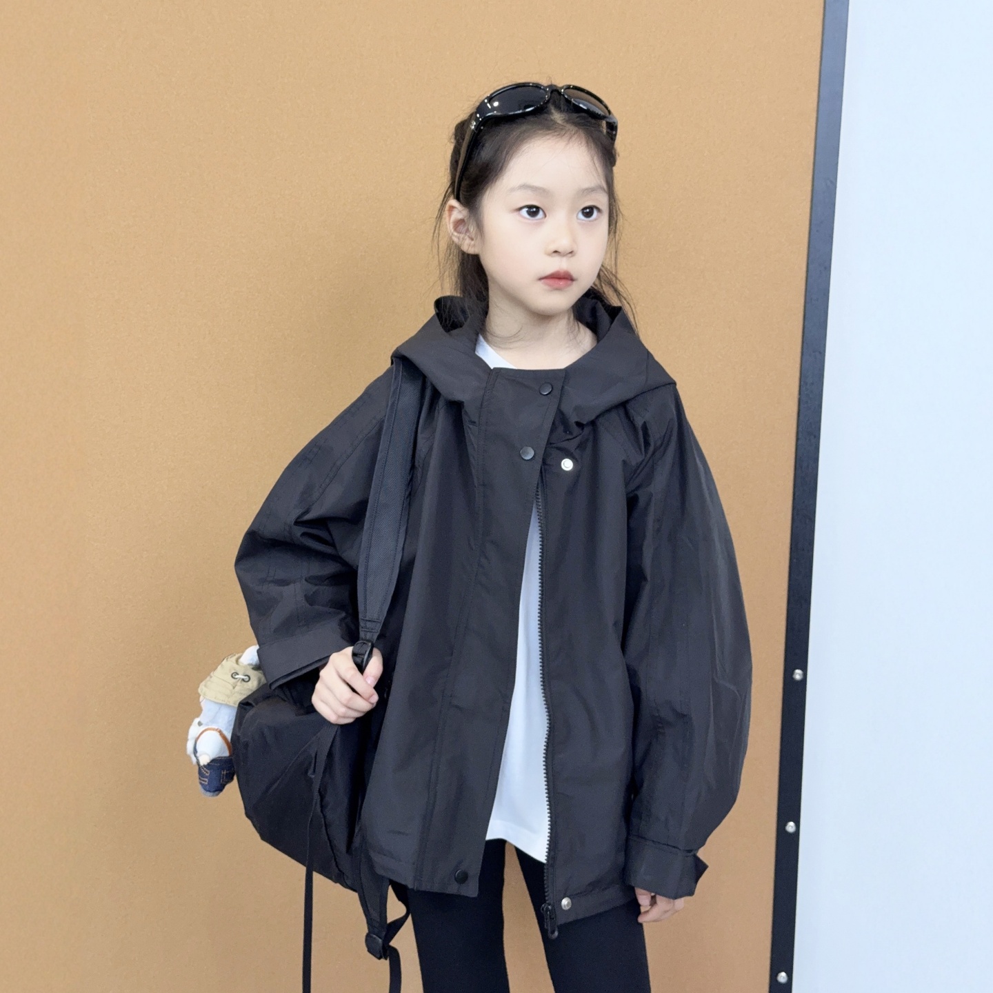 TOUKIDS2025儿童新款黑色冲锋衣外套防风防水户外登山服韩版宽松