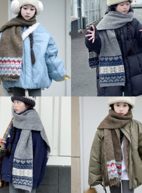 TOUKIDS2025新款费尔岛加厚韩系氛围感围巾百搭毛线披肩