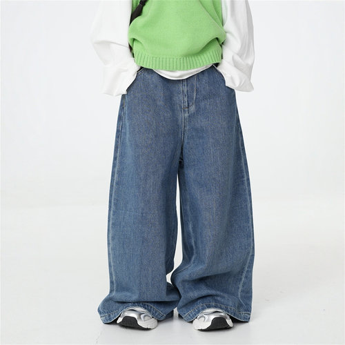 设计款超阔腿儿童牛仔裤