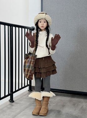 TOUKIDS2025新款儿童秋冬咖色黑色灯芯绒手工蛋糕短裙裙裤蓬蓬裙