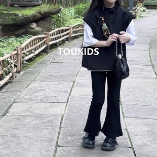 TOUKIDS女童休闲裤子春秋冬新款外穿加绒加厚长裤喇叭裤保暖紧身