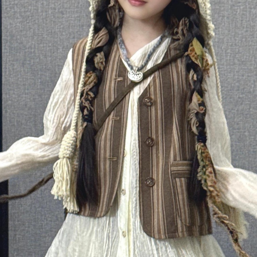 棉麻复古条纹儿童马甲叠穿百搭