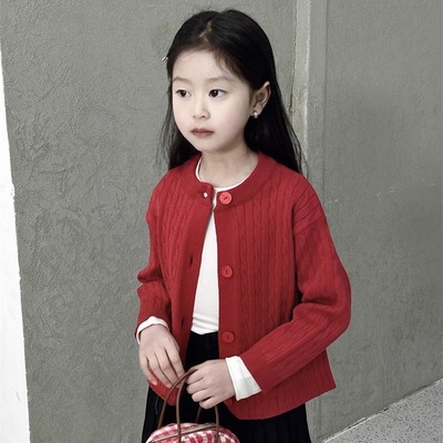 女童洋气毛衣韩版2024新款开衫