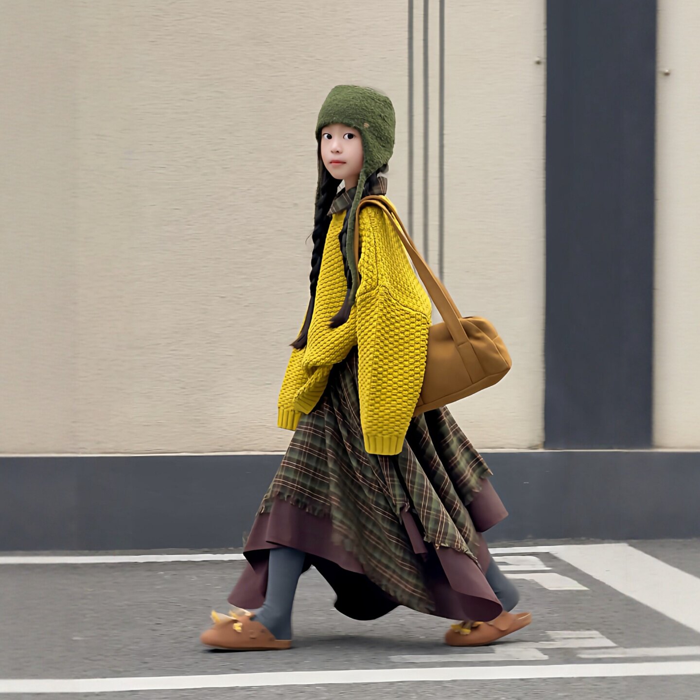 儿童设计感小众不规则格子半裙