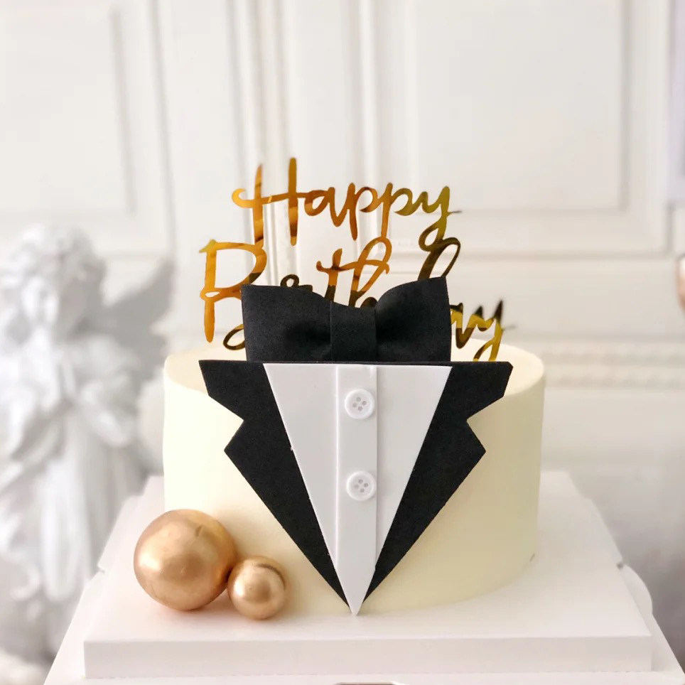 男士西装领结扣子蛋糕装饰摆件套装父亲爸爸生日领带衬衫烘焙插件