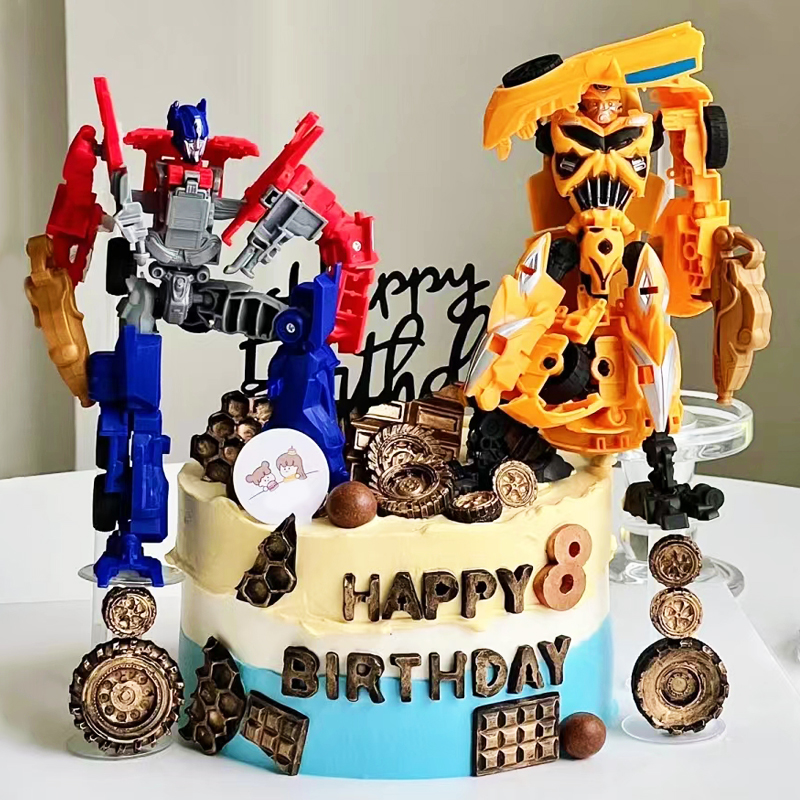 包邮变形汽车人擎天柱大黄蜂蛋糕摆件齿轮变形金刚儿童生日装饰