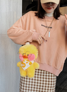 网红玻尿酸鸭小黄鸭毛绒公仔包2025冬新款韩版甜美可爱少女斜挎包