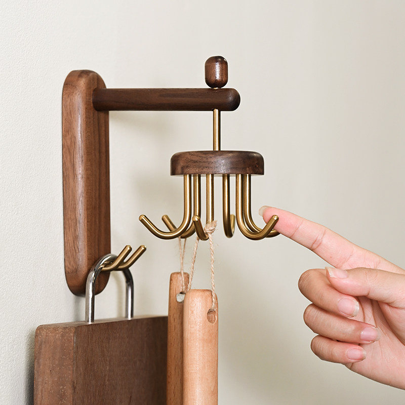 胡桃木厨房旋转挂钩免打孔多功能厨具收纳铲子勺子置物架挂砧板钩,收纳整理,挂钩/粘钩,淘宝优惠券,粉丝福利购,淘宝优惠卷
