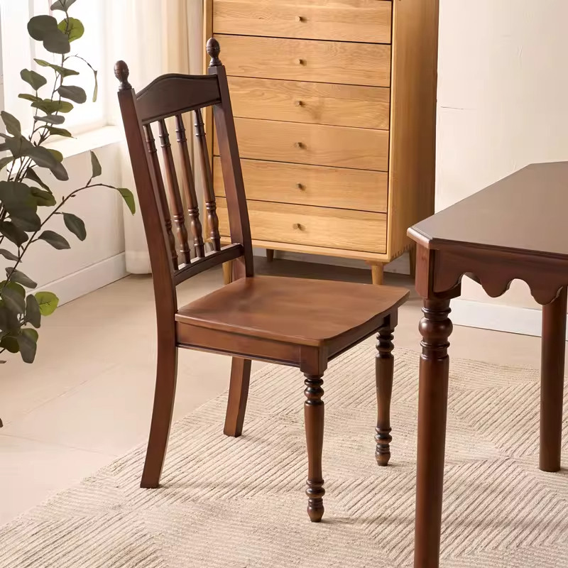 美式乡村全实木餐椅书椅简约休闲椅靠背椅子复古吃饭椅子家用