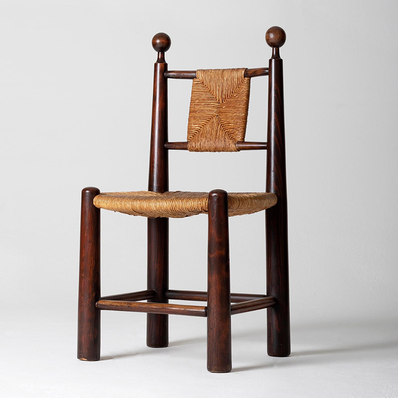 设计师实木编藤中古餐椅法式复古风草藤编绳椅民宿咖啡厅休闲椅子