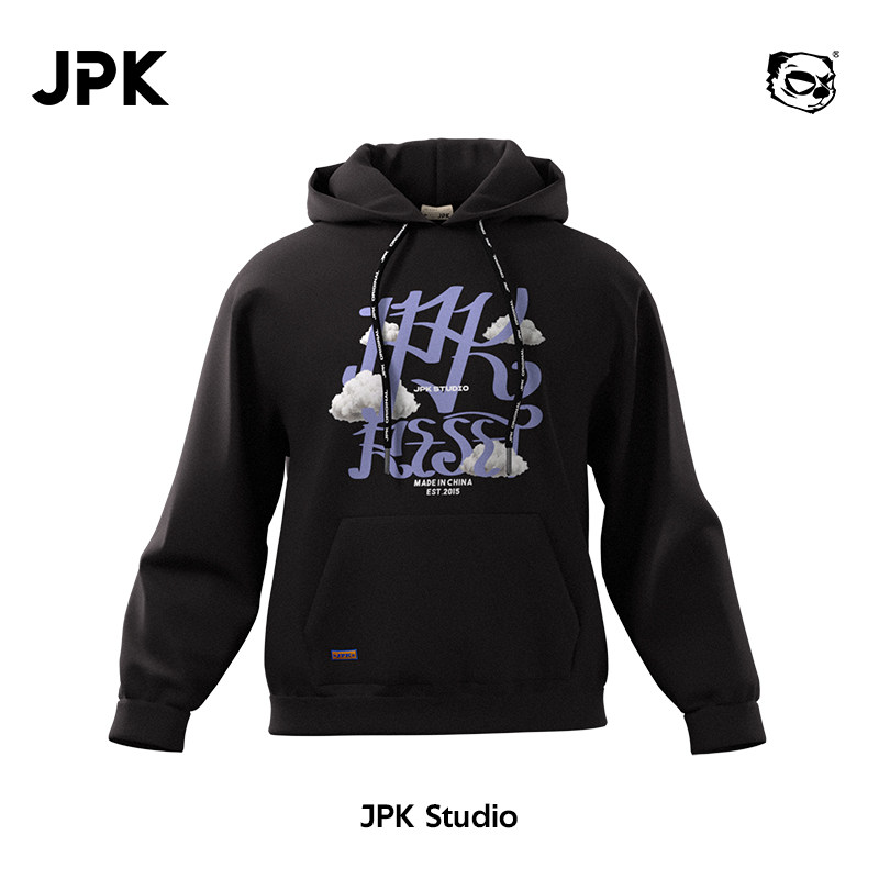 JPK 云朵涂鸦 国潮宽松男士春秋连帽卫衣长袖潮流大码时尚潮牌
