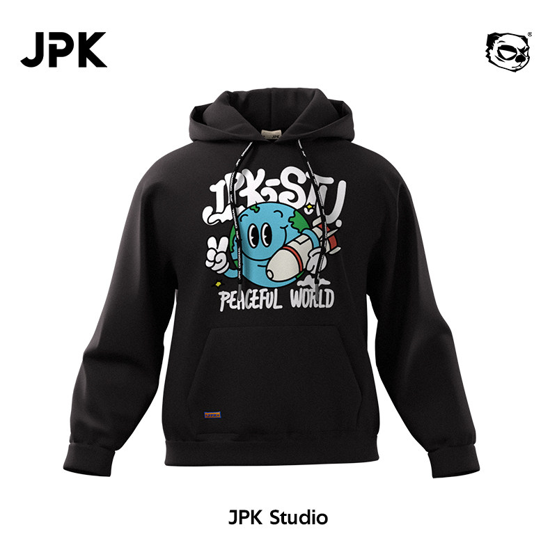 JPK 和平世界 国潮宽松男士春秋连帽卫衣长袖潮流大码时尚潮牌