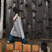 观山也棉麻套装 色织连衣裙艺术感穿搭侘寂风独特漂亮苎麻套装 日系