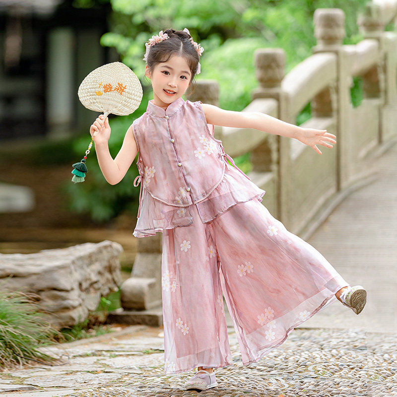 汉服女童古风套装夏季唐装超仙小女孩无袖背心国风演出服儿童衣服