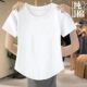 100%纯棉短袖 t恤女圆弧下摆女士宽松遮肉圆领彩色衫 2025新款 热卖