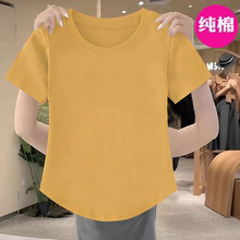 100%纯棉短袖t恤女夏季2025新款爆款修身不规则潮牌半袖体恤上衣