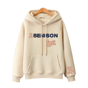 宽松连帽外套女 加绒加厚上衣春秋冬款 100%新款 带帽卫衣女薄款