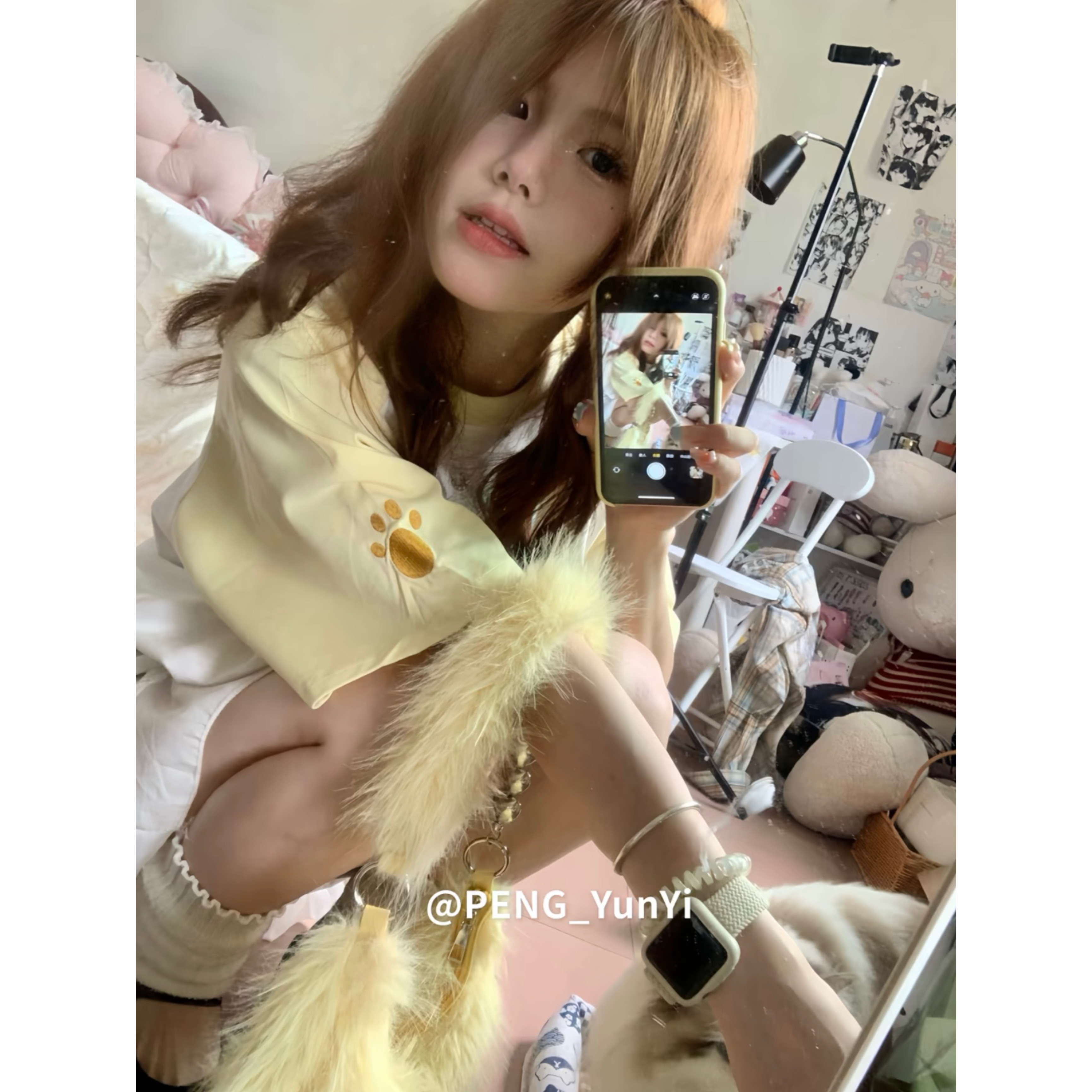 美式复古小熊魔术贴短袖t恤女202