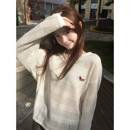 腊肠狗刺绣镂空防晒罩衫女夏季宽松薄款慵懒风设计感小众长袖上衣