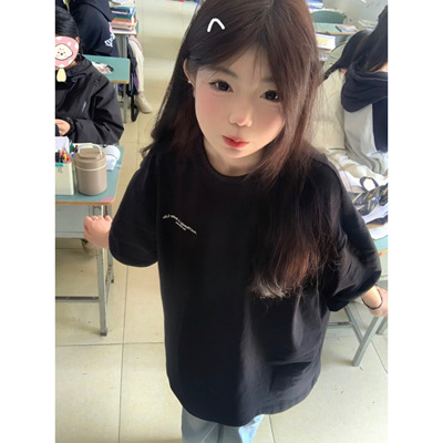 国潮牌美式小字母短袖t恤女2024