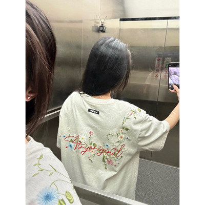 国潮牌美式刺绣花卉短袖t恤女20
