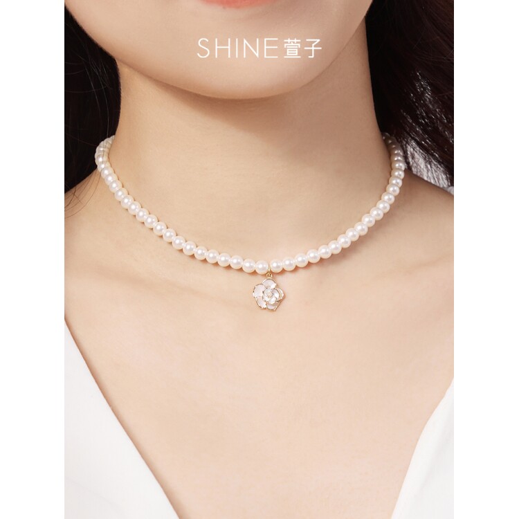 shine萱子饰品珍珠项链女山茶花锁骨链正品颈链小众设计新款