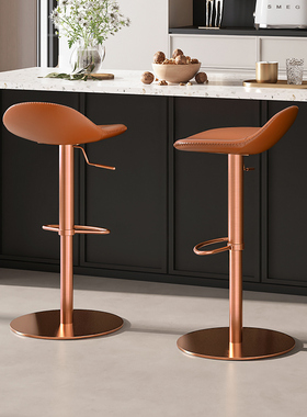 吧台椅升降家用意大利进口头层牛皮真皮轻奢高级感高脚凳椅子7399