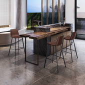 吧台椅子真皮油蜡牛皮现代简约轻奢家用高脚中岛台北欧吧凳子7158