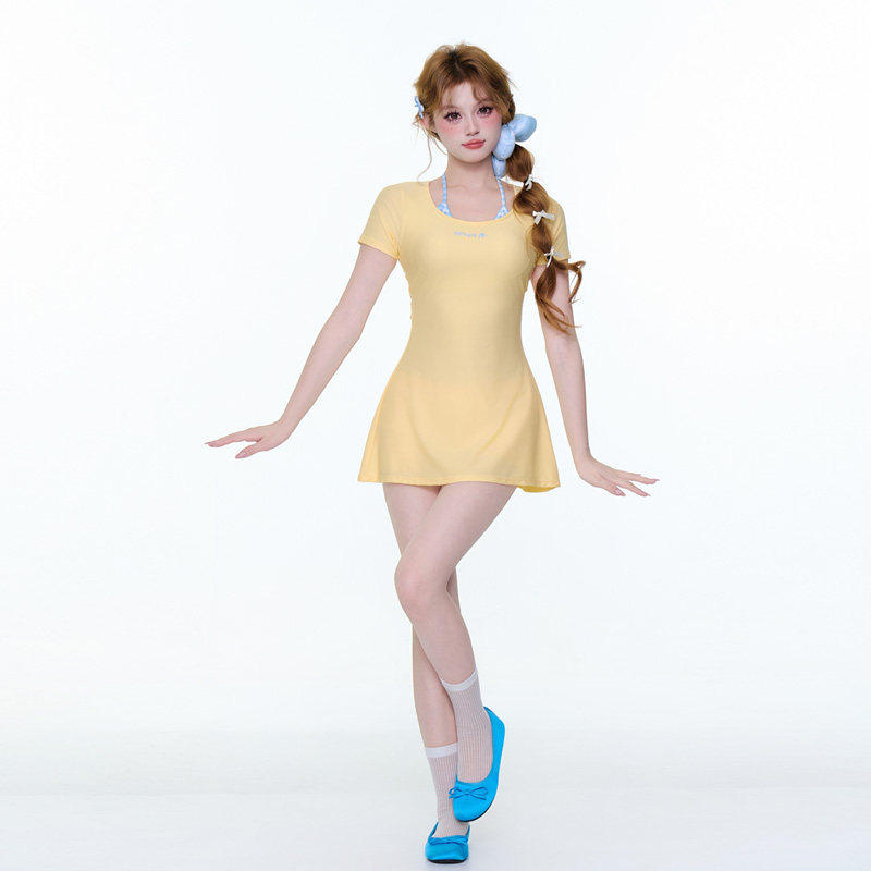 甜美少女泳衣绝美分体裙式平角保守学生微胖女孩显瘦遮肉显瘦温泉