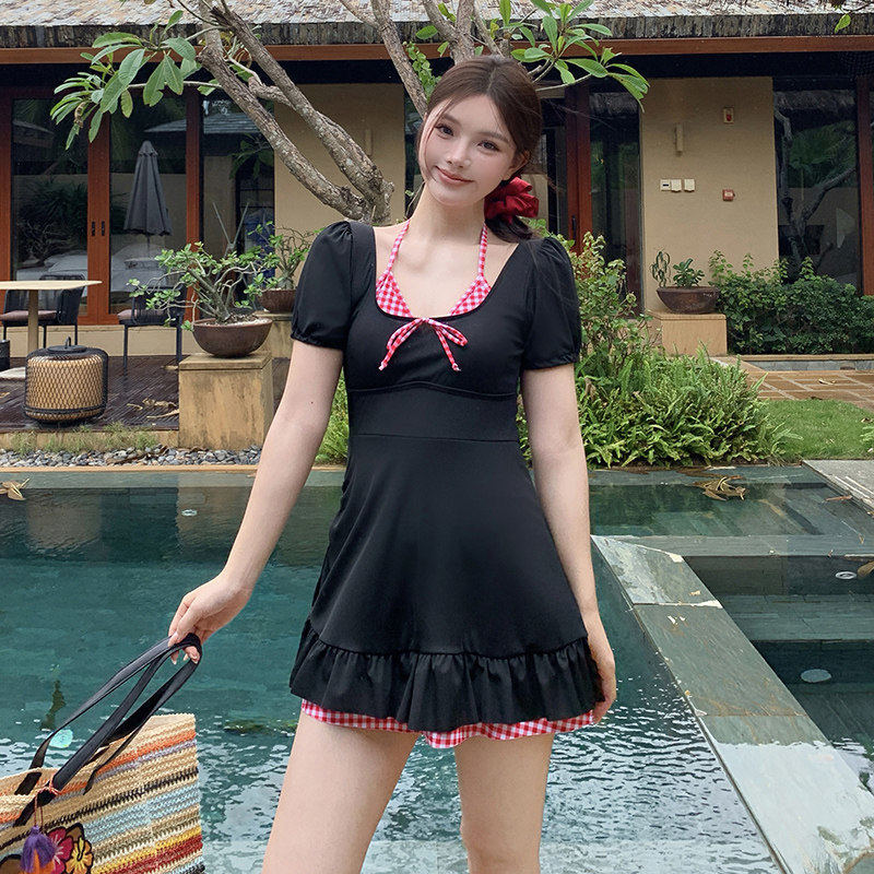 纯欲甜美少女泳衣微胖女孩大码胖mm显瘦遮肉温泉连体裙式平角保守