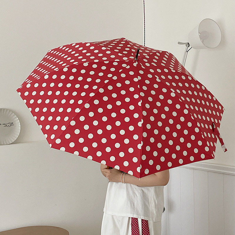 港式实木长柄雨伞复古款 波点晴雨两用直杆伞 2025新款自动加固16