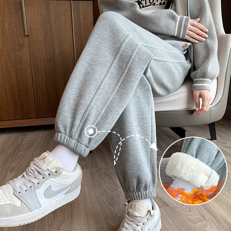 加绒灰色哈伦运动裤女秋冬款加厚高腰宽松显瘦小个子休闲束脚卫裤,女装/女士精品,休闲裤,淘宝优惠券,粉丝福利购,淘宝优惠卷