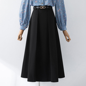 黑色西装 高腰百褶裙职业通勤半裙a字裙气质长裙 半身裙女春夏新款