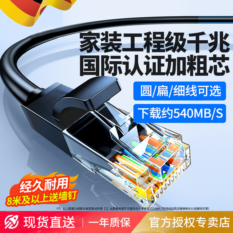 网线家用国标千兆超六类6五5连接线电脑宽带路由器网络成品扁线10