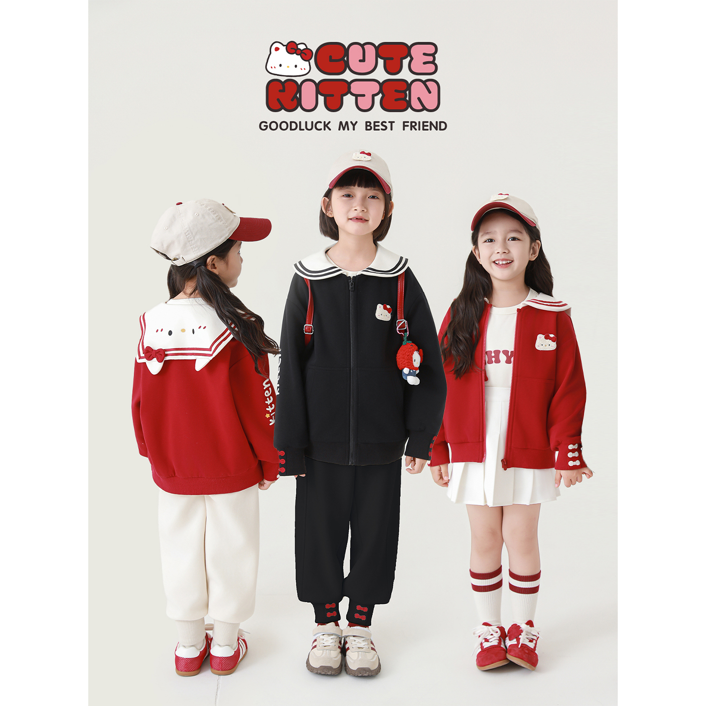 幼悠女童甜咪校园卫衣套装秋季童趣可爱海军制服领外套宽松运动裤