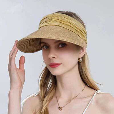 Summer Empty Top Straw Hat WIde Brim Soft Elastic Adjustable