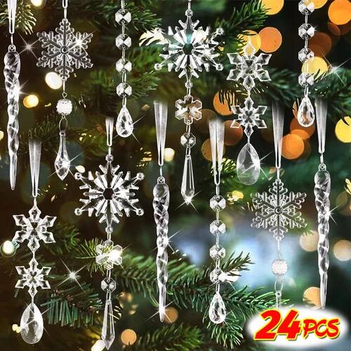 New Acrylic Christmas Crystal Snowflake Icicle Pendants Xmas