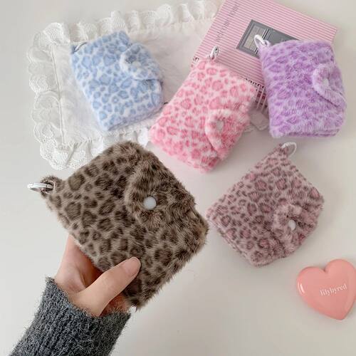 New Girl's Furry Leopard Print Coin Purse,Snap on Card Bag,K