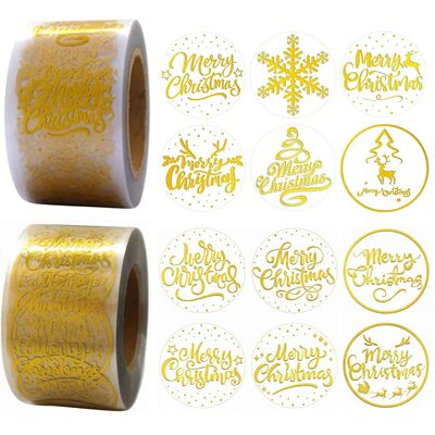 500PCS 1 Inch Round Transparent Merry Christmas Stickers-Sel