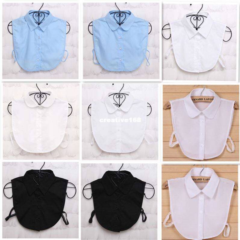 Detachable Fake Collar Black blue Tie Vintage White Shirt Co