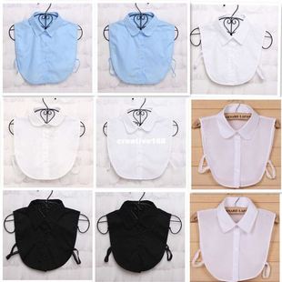 Black blue Shirt Fake White Collar Vintage Detachable Tie