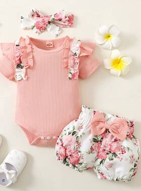 0-2 year old newborn baby girl summer pink round neck lace s