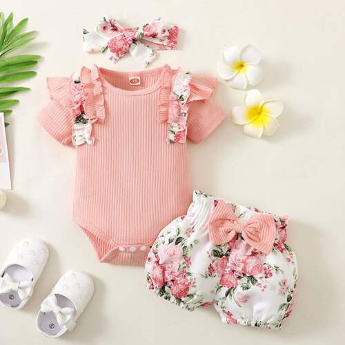 0-2 year old newborn baby girl summer pink round neck lace s