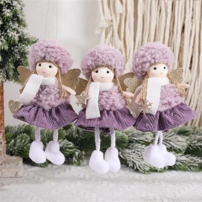 Christmas Ornament Purple Plush Hat Scarf Girl Angel Ornamen