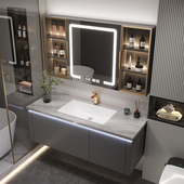 浴室柜岩板陶瓷无缝盆现代简约卫生间洗脸盆柜洗漱台一体盆洗漱台